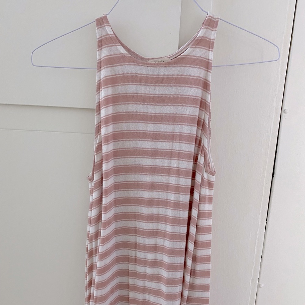 Soft Joie: pink & white striped tank top w back pleat - XS